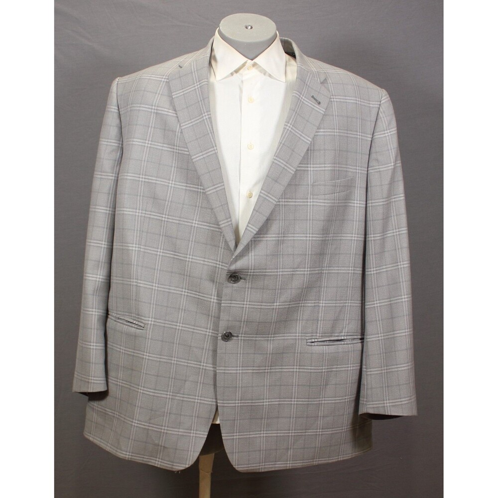 Turnbury Men 54L Blazer Jacket Gray Plaid Wool Silk Sport Coat 2 Button Big Tall